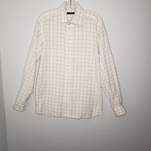 Burberry Open Collar Shirt Long Sl Off-White & Black Windowpane Chk 15 1…